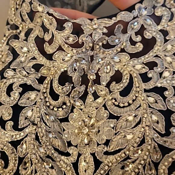 Aria Couture Navy Blue Diamond Studded Prom Dress With Open Back. Size Small - Picture 6 of 14